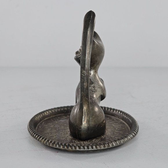 Vintage Silver Plated Cat Kitten Ring Holder Jewelry Dish Hong Kong - Picture 7 of 8